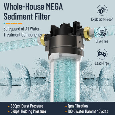 Compact Central Water Purifier with Filter Life Indicator, Tool-Free Cartridge Replacement and High Pressure Durability