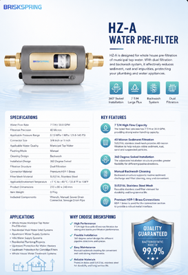 BriskSpring HZ-A 7 T/H 40 Mikronen Ganzhaus Sediment Vorfilter mit 360° Drehinstallation